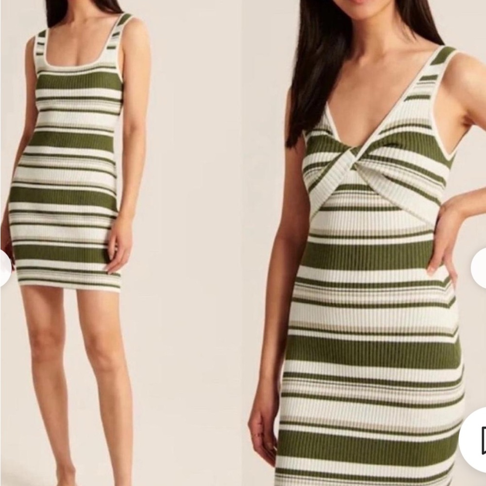 Abercrombie & Fitch Green and White Striped Sweater Dress